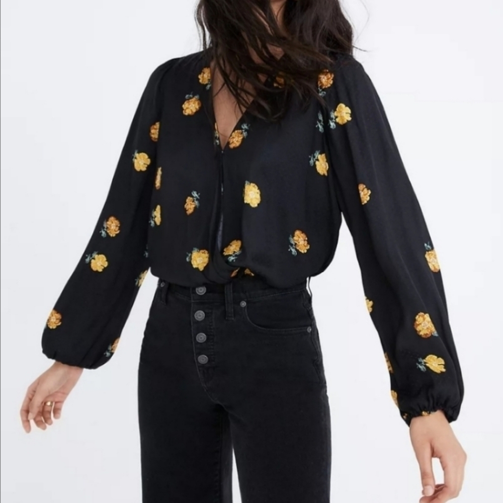 Madewell bubble sleeve wrap top in floating florets Sz XS - Picture 3 of 13